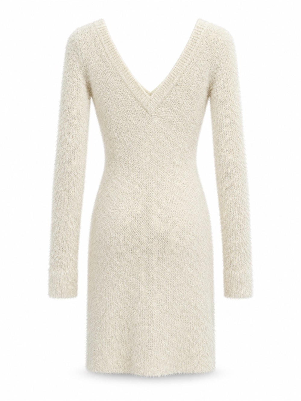 Abercrombie & Fitch Cream Fuzzy V-Neck Long Sleeve Dress